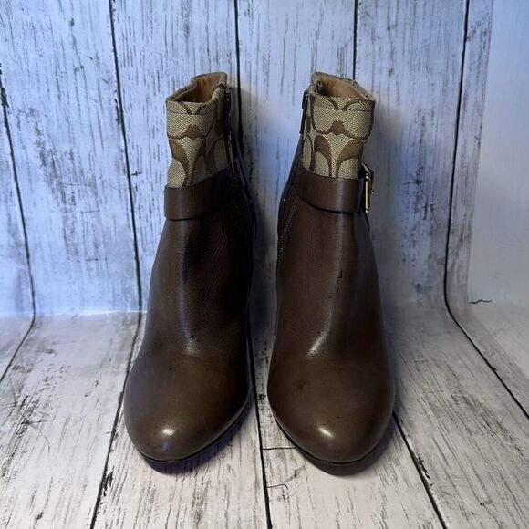 Coach Messina Women Leather & Jacquard Signature C Almond toe Ankle bootie 7.5 - Picture 3 of 14